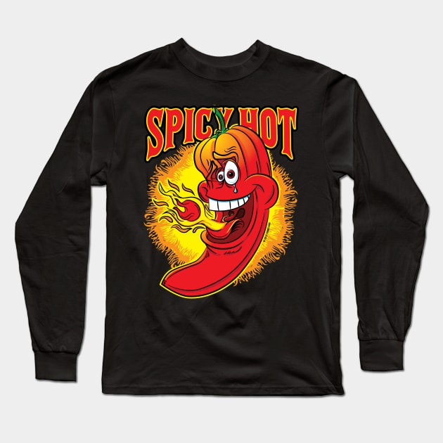 Spicy Flaming Red Hot Chil Pepper Long Sleeve T-Shirt by eShirtLabs